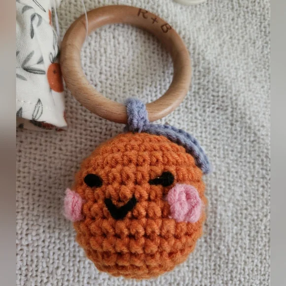 Rabbit & Bear Orange Print Baby Romper W/Rattle - Picture 4 of 5